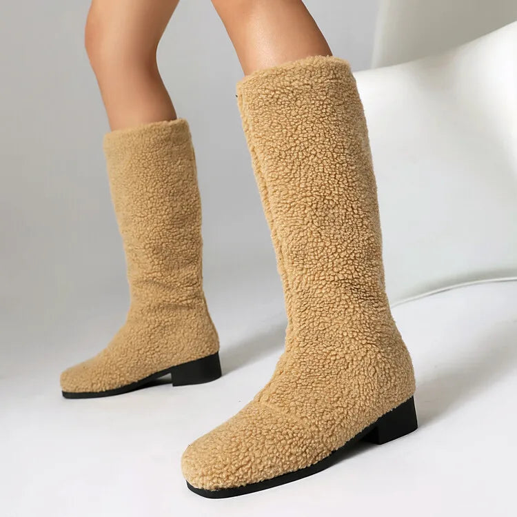 Women's Artificial Wool Winter Knee High Boots with Short Plush Lining