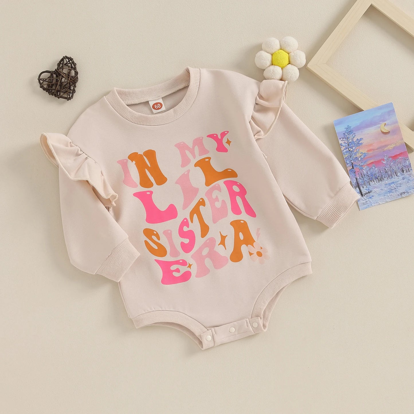 0-6Y Girl Sweatshirt/Romper Ruffles Long Sleeve Colourful Letter Print Jumpsuits Babygrow