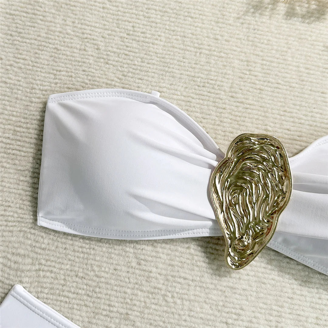 Metal Ring Bikini Set with Skirt