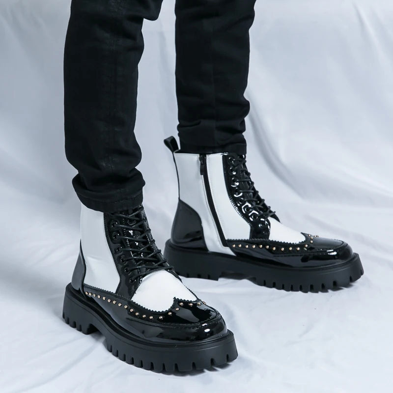 Platform Leather Boots - Men's Motorcycle Style Thick Sole Dress Sneakers