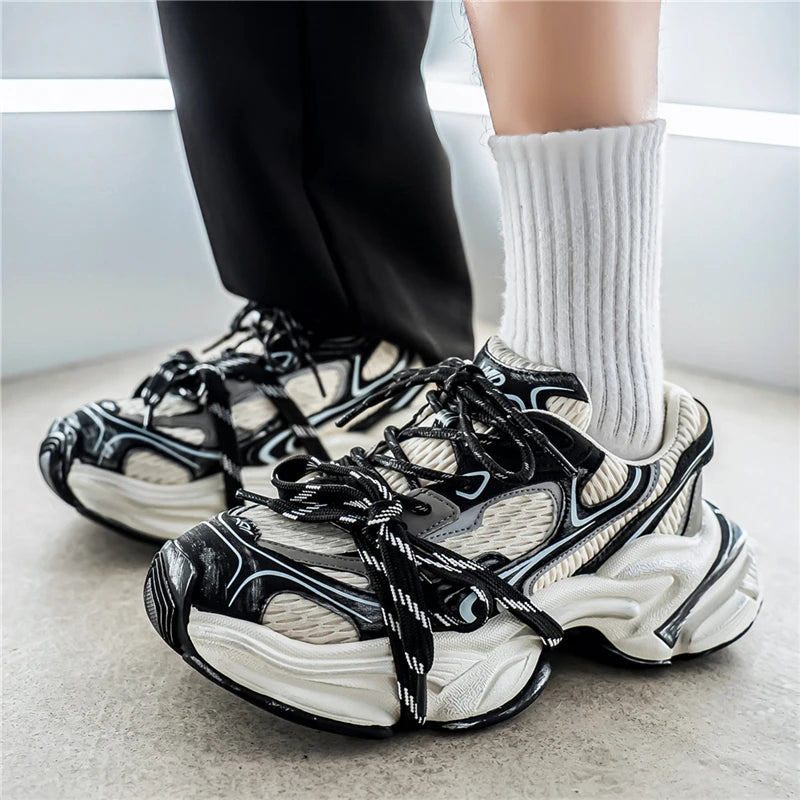 Men's Platform Sneakers - Double Lace Skateboard Running Shoes