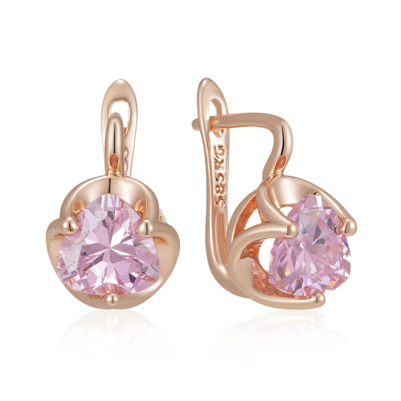 Women's 585 Rose Gold Kinel Pink Natural Zircon Earrings