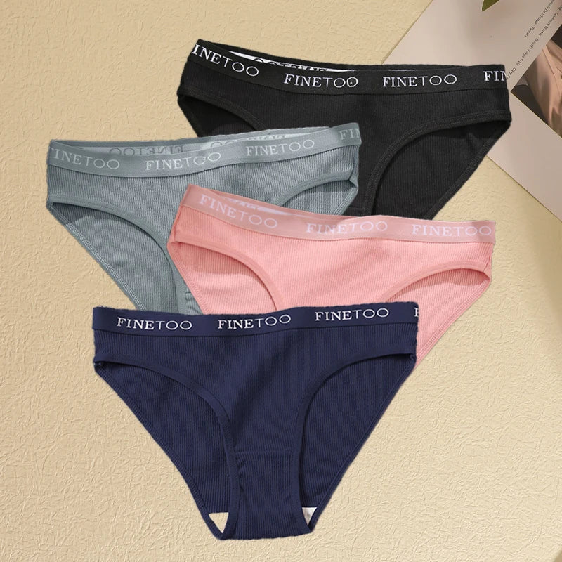 Women's 4Pcs Cotton Striped Underwear Panties Letter Belt Briefs  Low Waist Lingerie