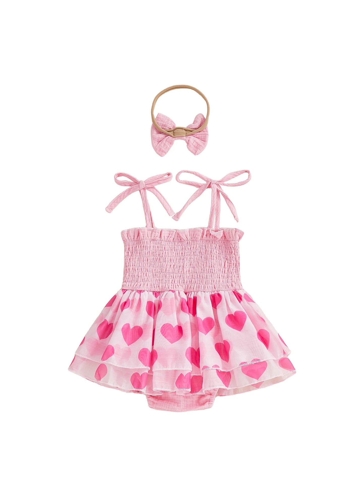 Baby Valentine's Day Romper Set - Letter Embroidery Jumpsuit with Bow Headband