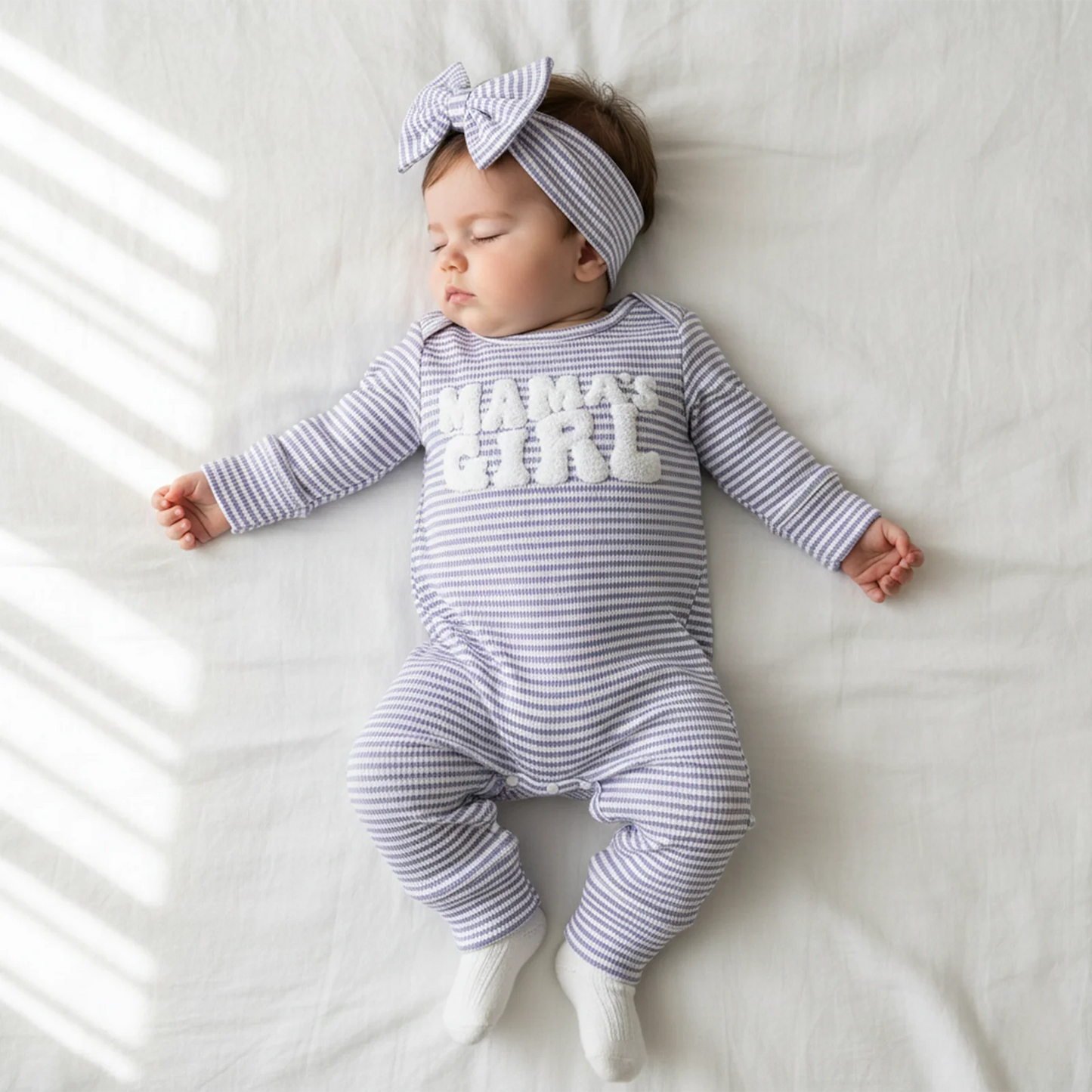 Baby 2-Piece Romper Outfit Set - Letter Embroidery Jumpsuit & Headband