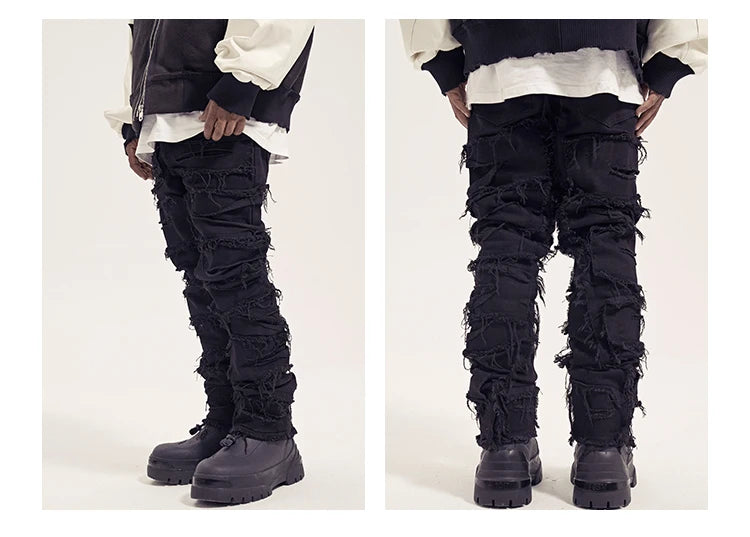 Men's Ripped Denim Straight Patchwork Baggy Jeans