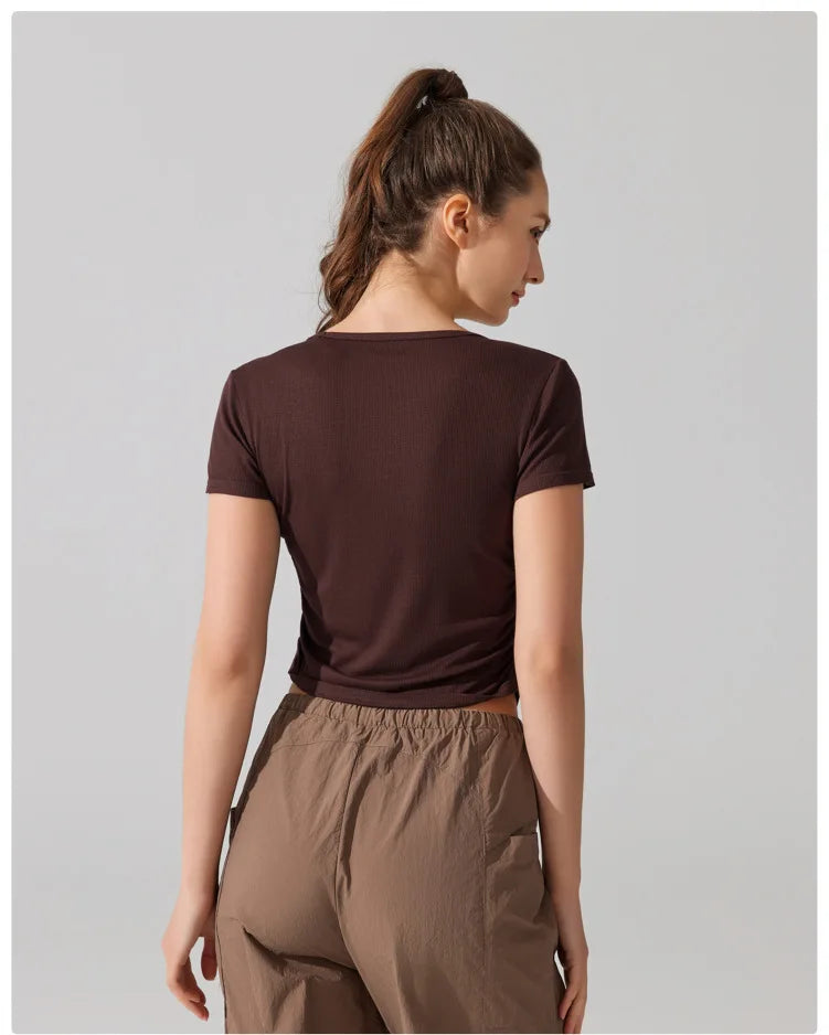 Women's Breathable Yoga Crop Top - Slim Fit Athletic T-Shirt