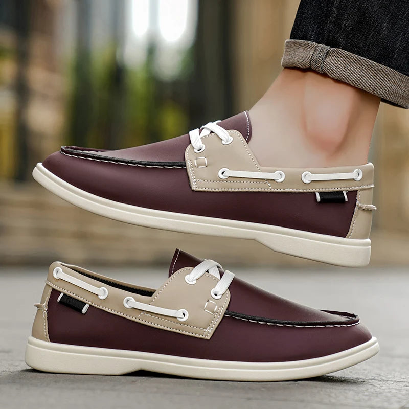 Men's Leather Slip-On Boat Shoes - Breathable Casual Loafers