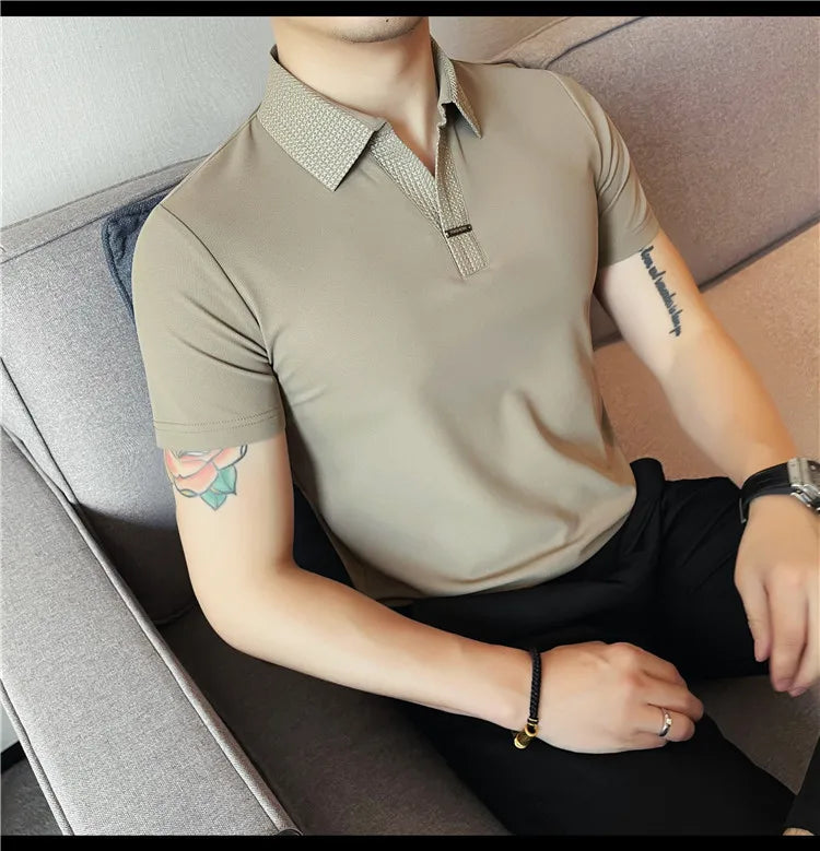 Men's Summer Slim Fit Casual Short Sleeve Style Turn Down Collar Polo Shirt