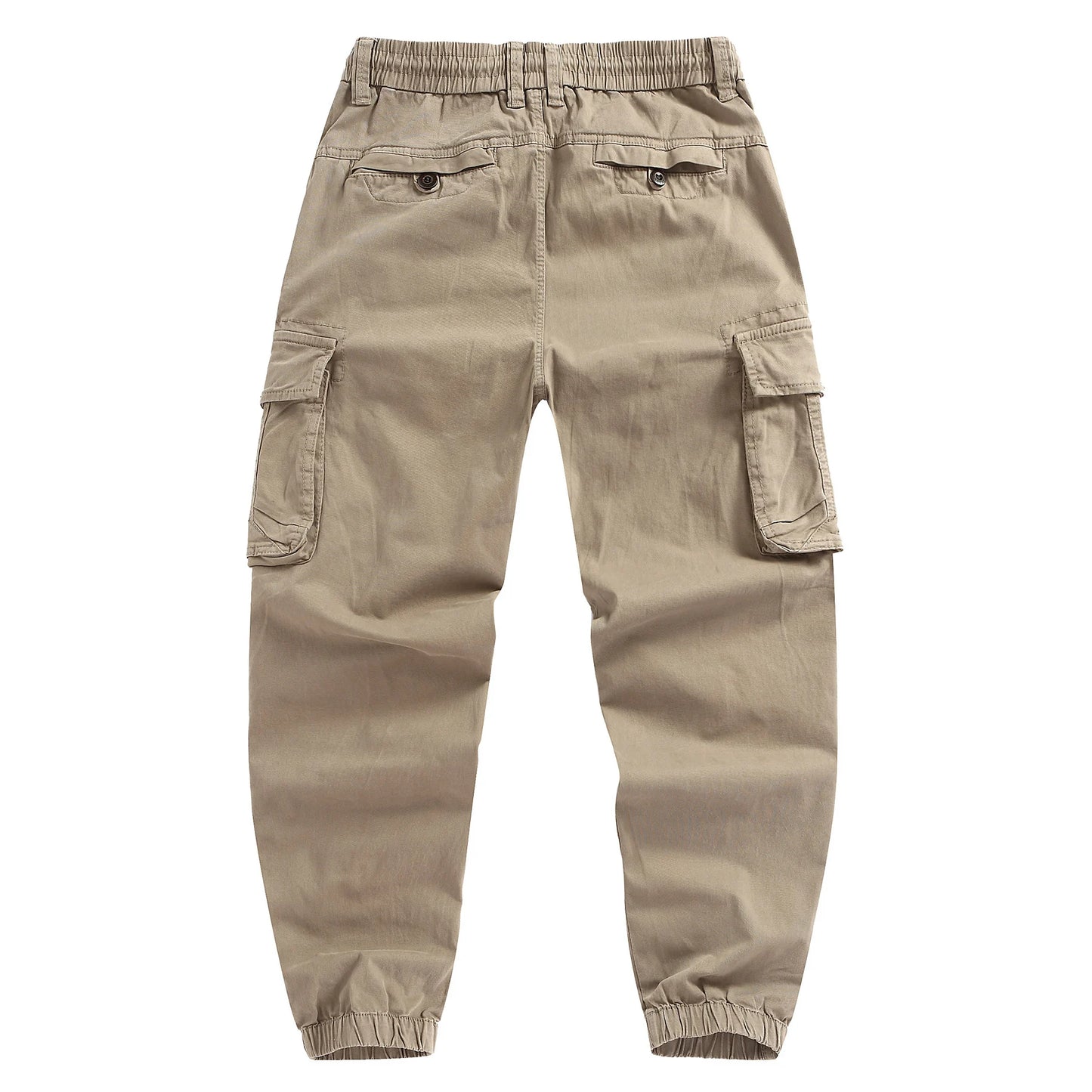 Men's Cotton Cargo Pants - Elastic Waist Multi-Pocket Joggers