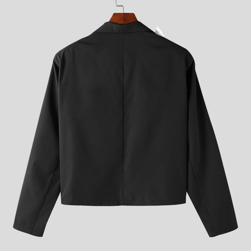 Men's Blazer Patchwork Lapel Long Sleeve Double Breasted Loose Jacket