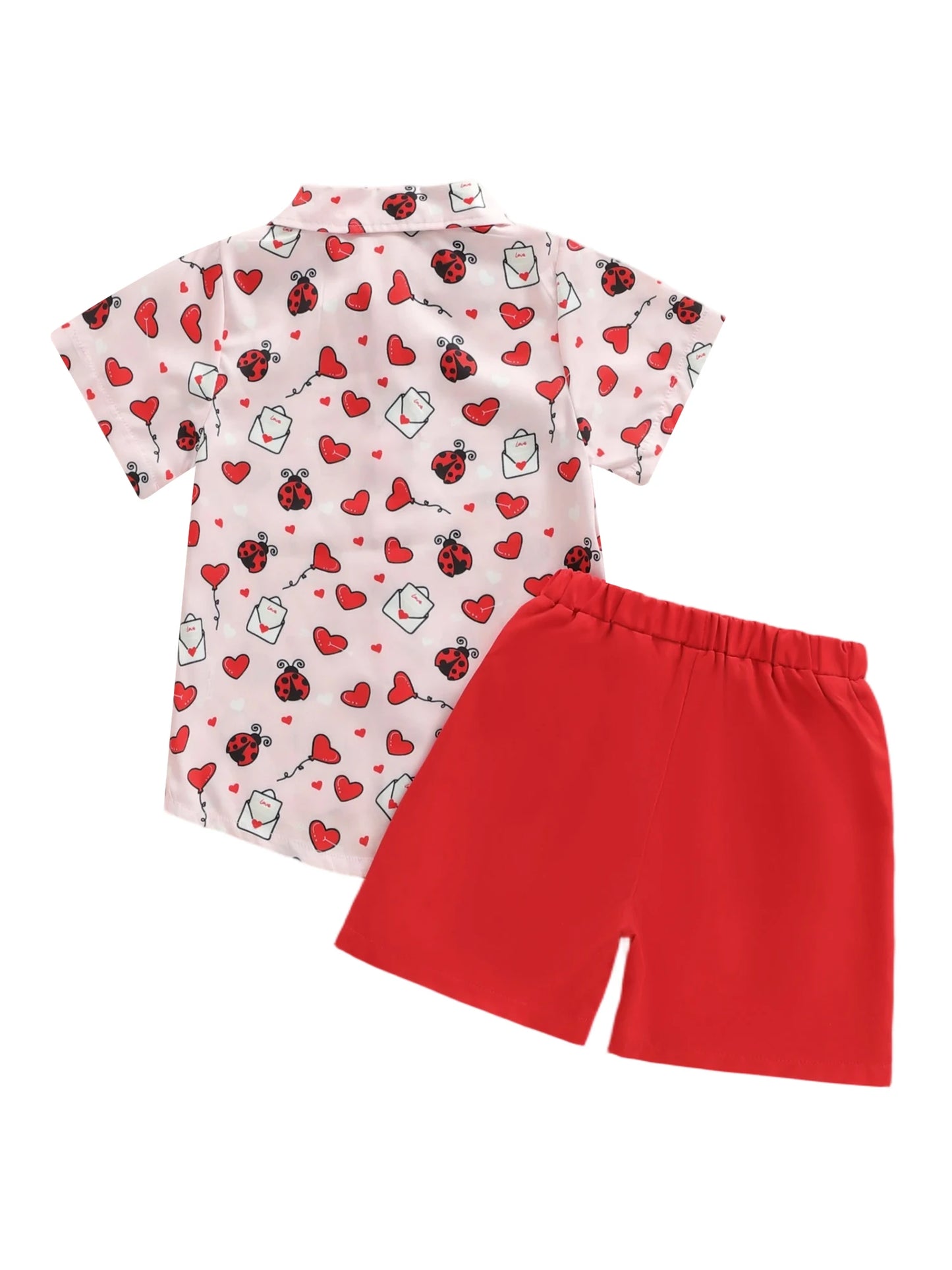 Toddler Boys Valentine's Day Gentleman Outfit Set - Heart Print Shirt & Shorts 1-5Y