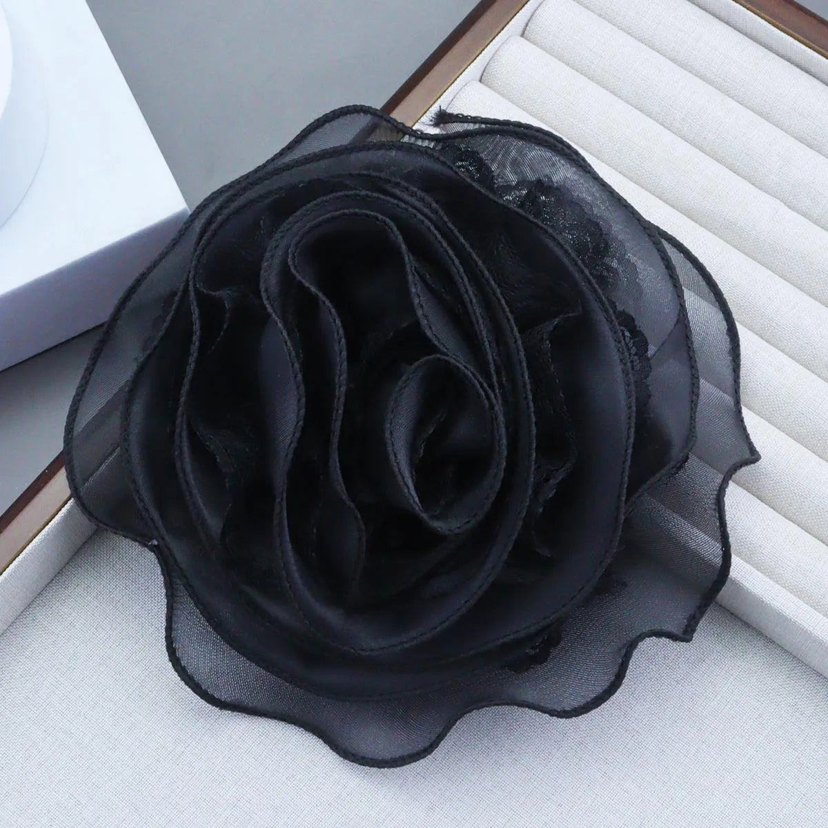 Large Mesh Lace Flower Brooch - Handmade Lapel Pin Badge (19cm)