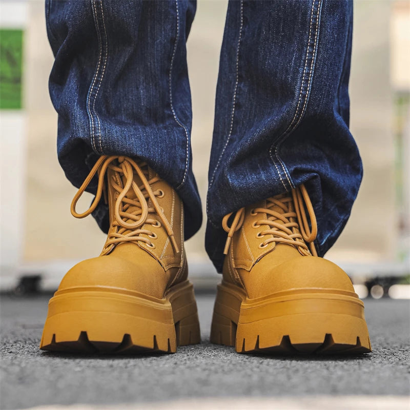 Men’s Platform Lace Up Plush Chunky High Top Ankle Boots