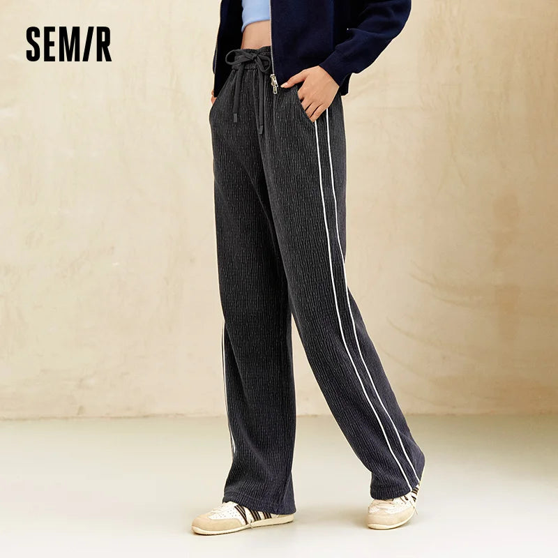 Chenille Wide Leg Trousers - Women's Colorblock Slimming Street Style Pants