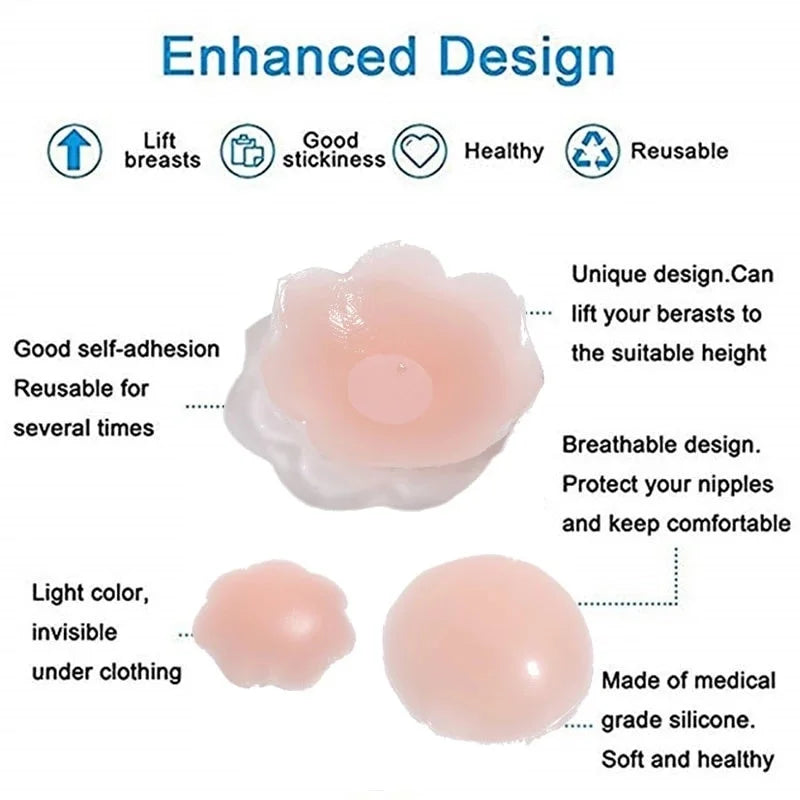 Invisible Push-Up Bra 5-Pairs Set - Self-Adhesive Backless Strapless Silicone Nipple Covers