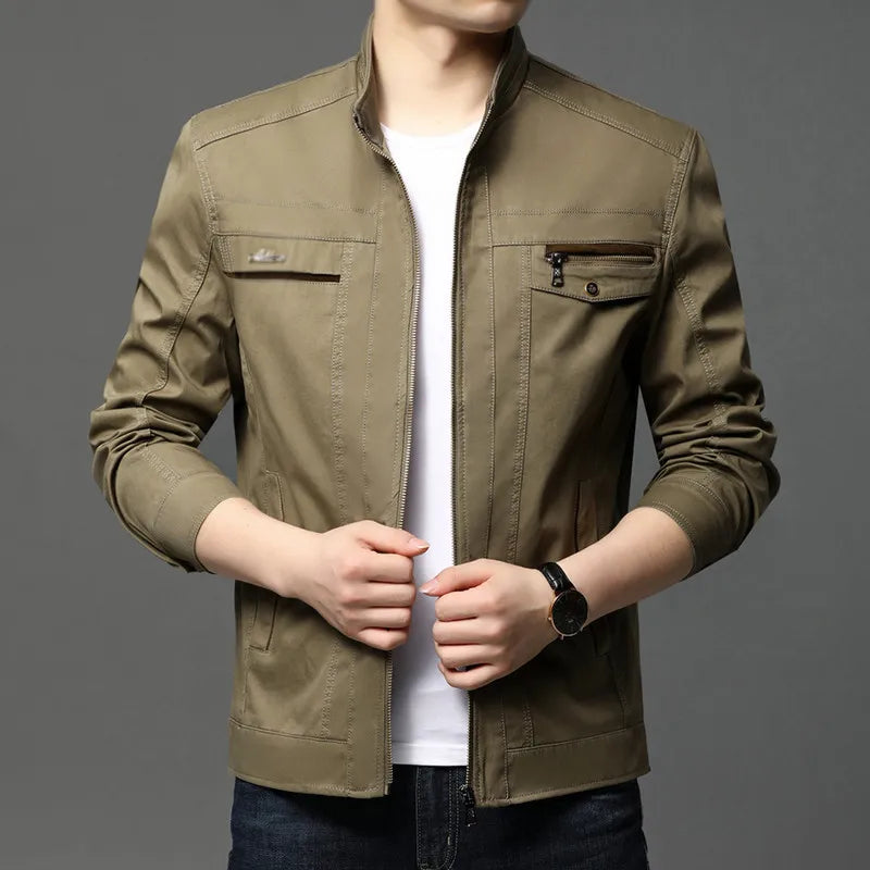 Men's Cotton Stand Collar Long Sleeve Bomber Jacket