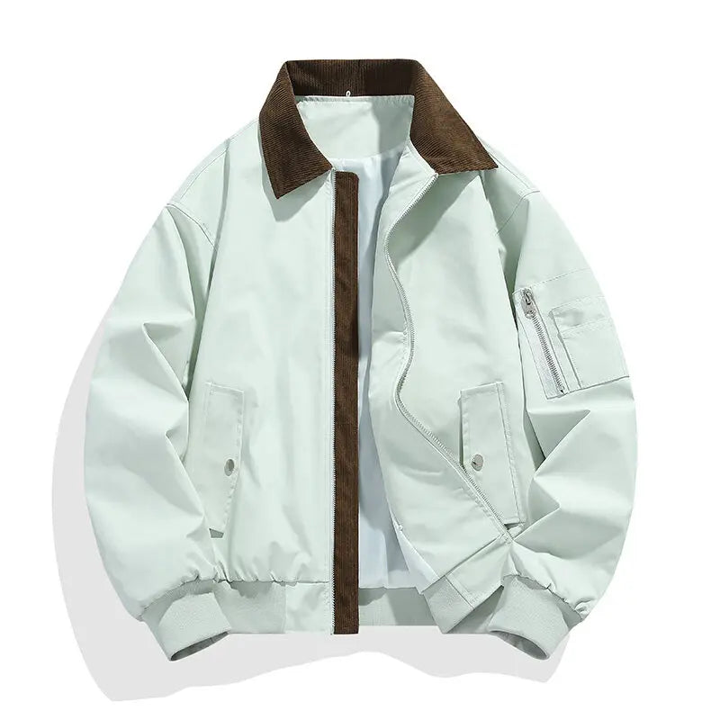 Men's Vintage Cargo Bomber Jacket - Patchwork Turn Down Collar Casual Outerwear