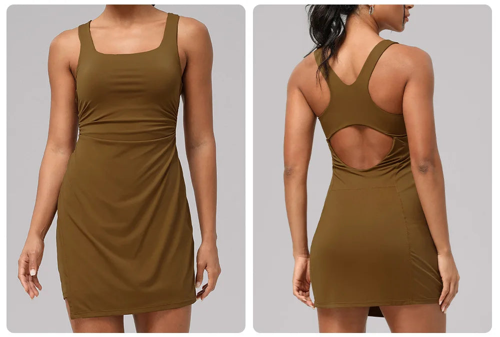 Women's Slim Fit Tennis Dress - Stretchy 2-in-1 Athletic Skort with Built-in Shorts