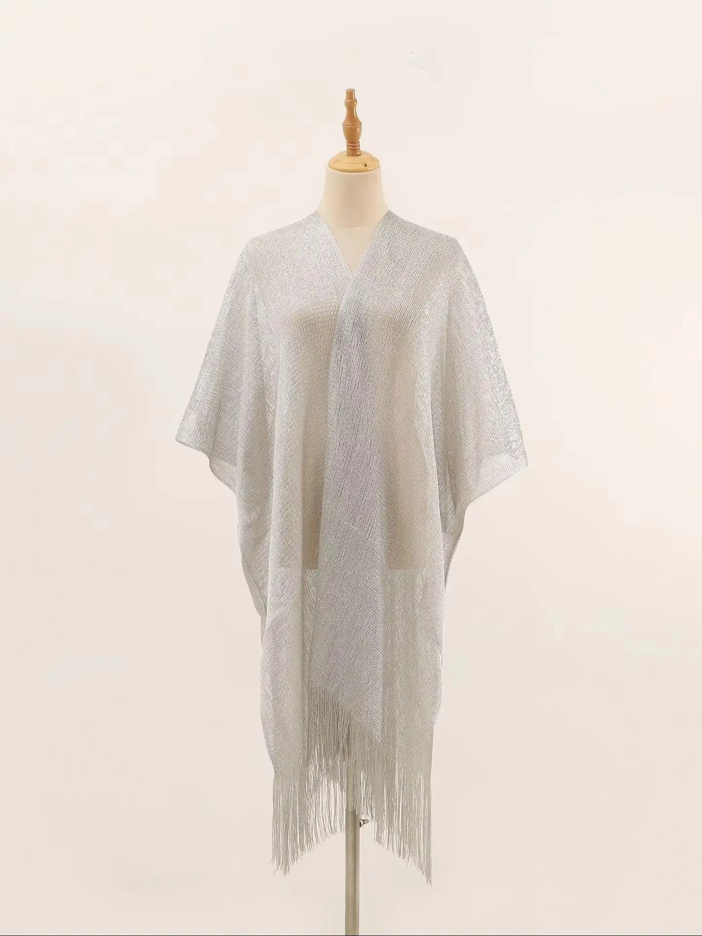 Women Swimsuit Cover Ups Shawl-Collar Caftans Beach Tunic Dress Robe Solid Tassel Pareo Beach Cover-ups