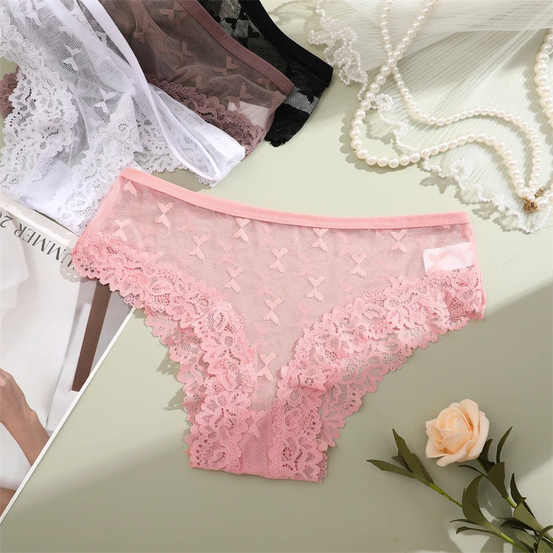 Women's Lace Underwear 3-Piece Set - Floral Hollow Out Briefs