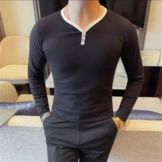 Men's Slim Fit V-Neck Long Sleeve T-Shirt
