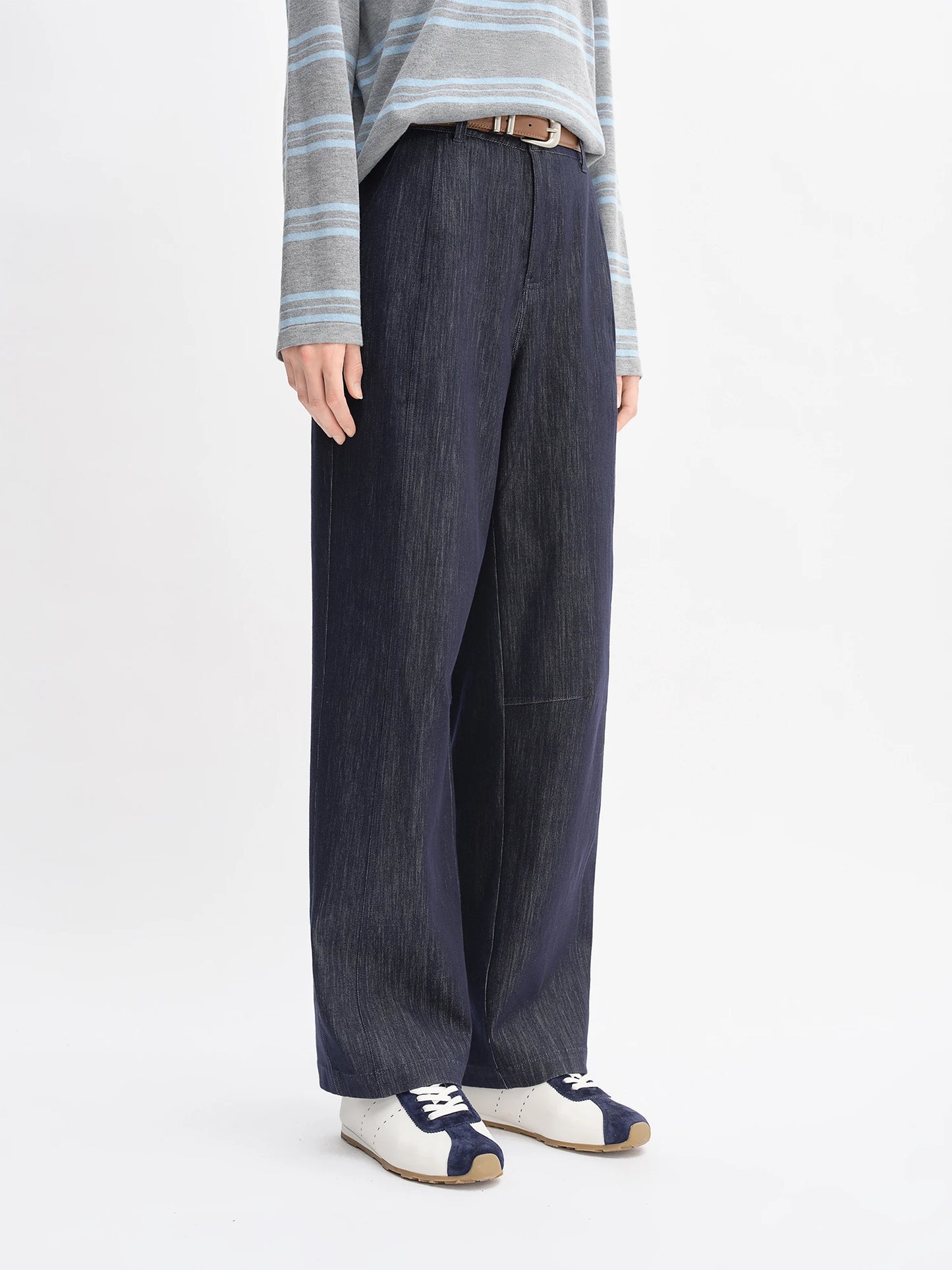 Vintage Wide Leg Jeans - High Waist Stretch Denim with Arc Hem