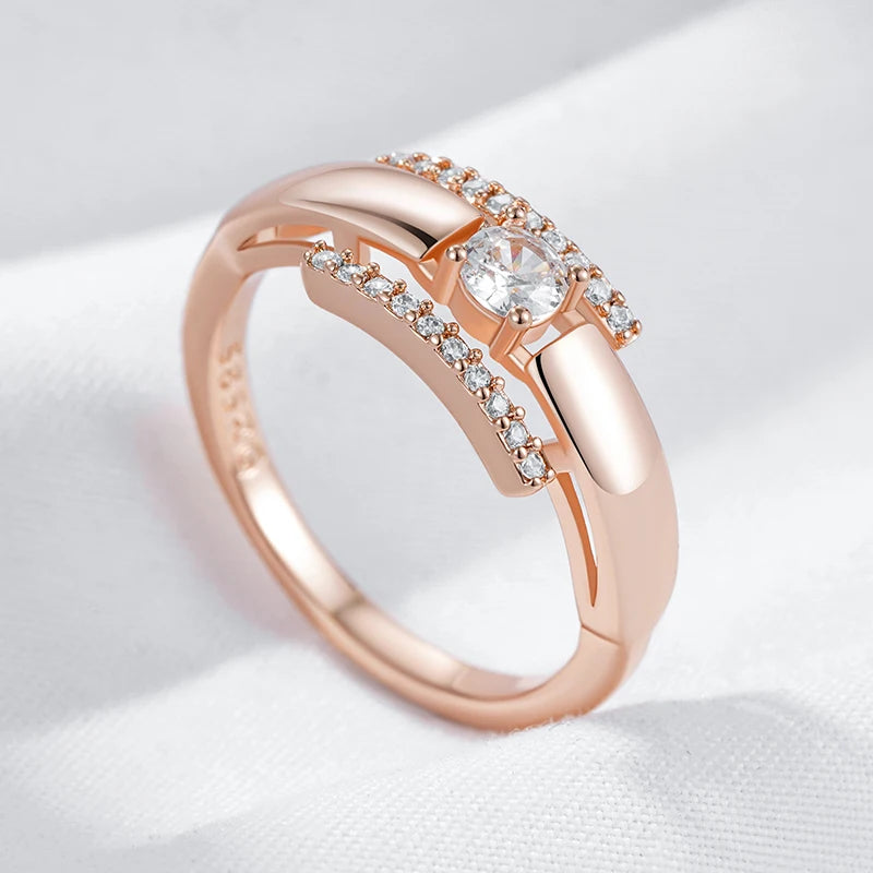 Elegant Rose Gold Wedding Ring - Natural Zircon