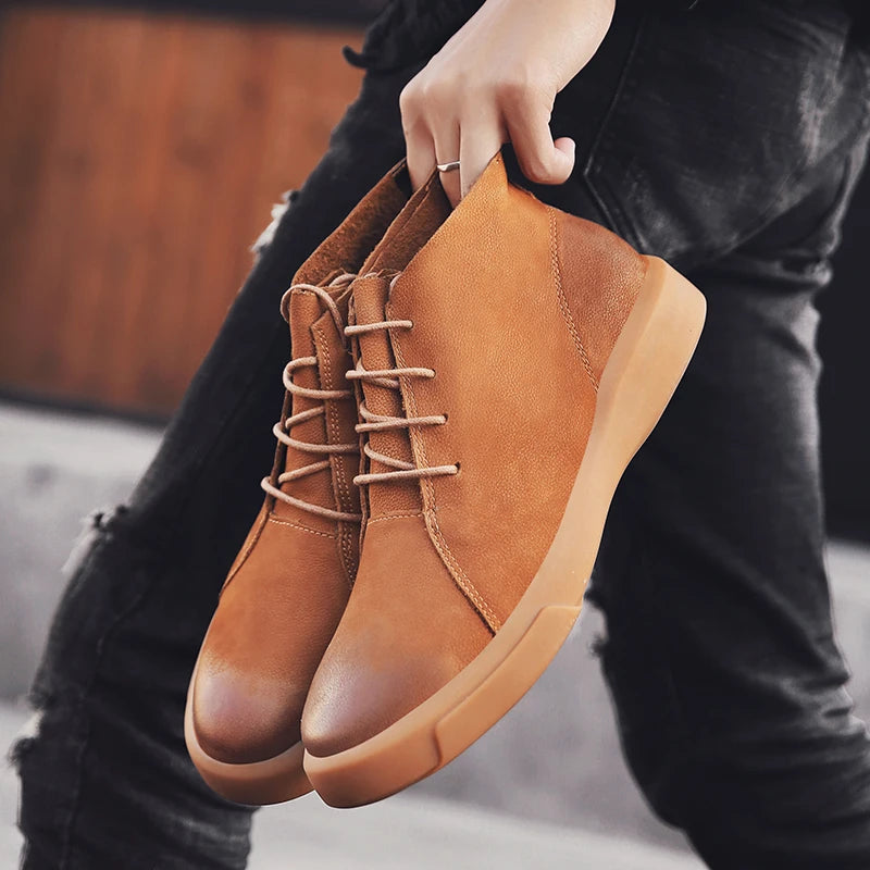 Men's Leather Ankle Boots - Lace-Up Work & Business Boots