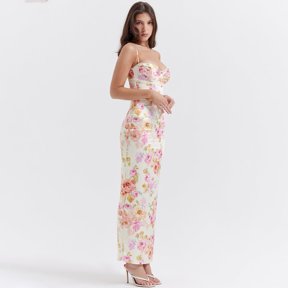 Women's Floral Print Spaghetti Strap Maxi Dress