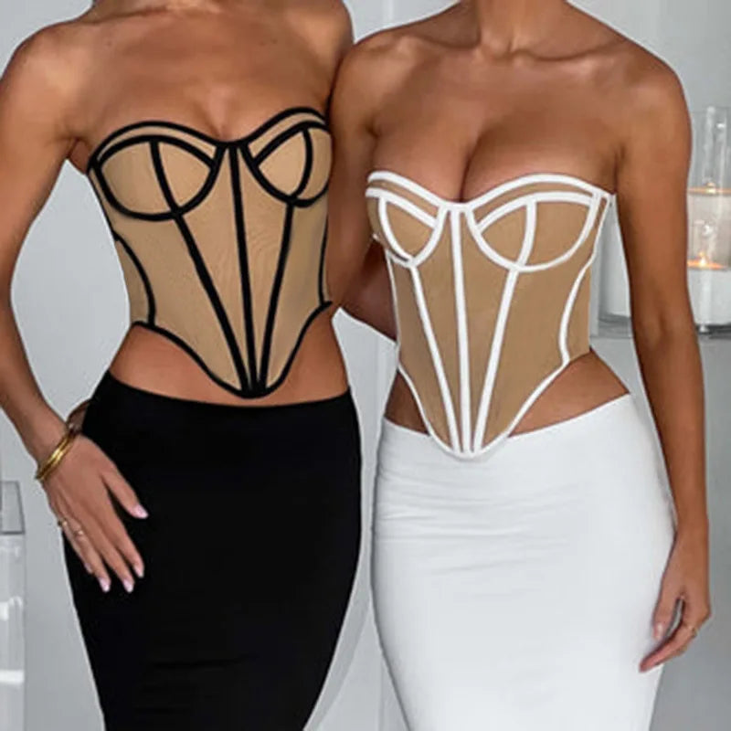 Women's Backless Corset Top - Sleeveless Bustier Crop Top