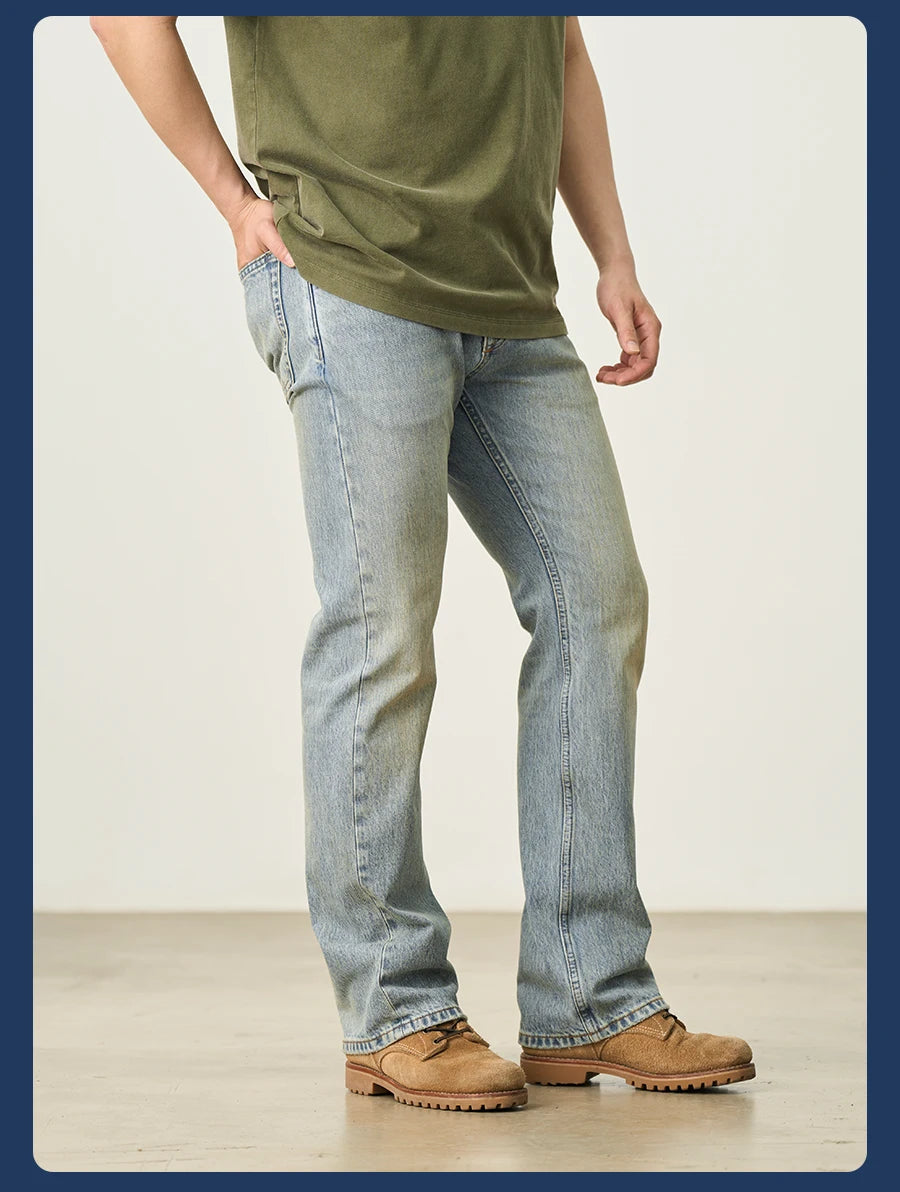 Men's Bootcut Jeans - Vintage Washed Denim with Stretch