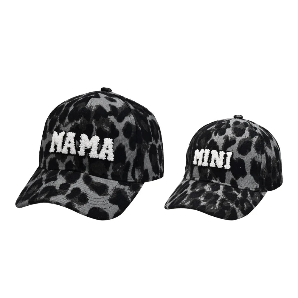 Parent-Child Kids Adult Hats Leopard/Letter Printed Corduroy Baseball Caps Outdoor