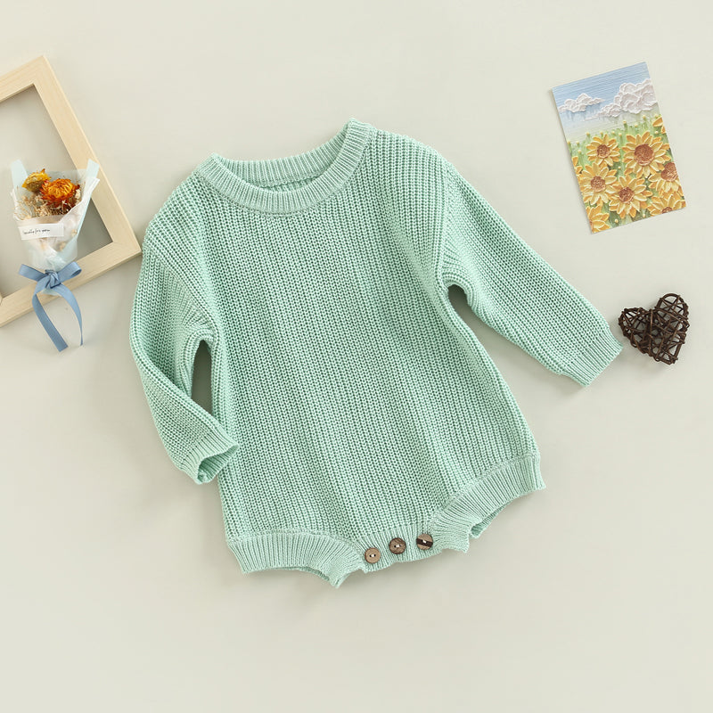 Baby Sweater Romper - Solid Knitted Long Sleeve Pullover Jumpsuit
