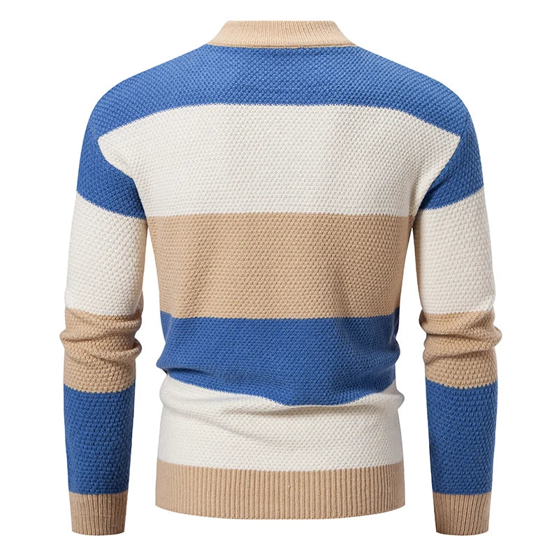 Men's Patchwork Mock Neck Knitted Pullover Sweater | 3 Colours | M–4XL