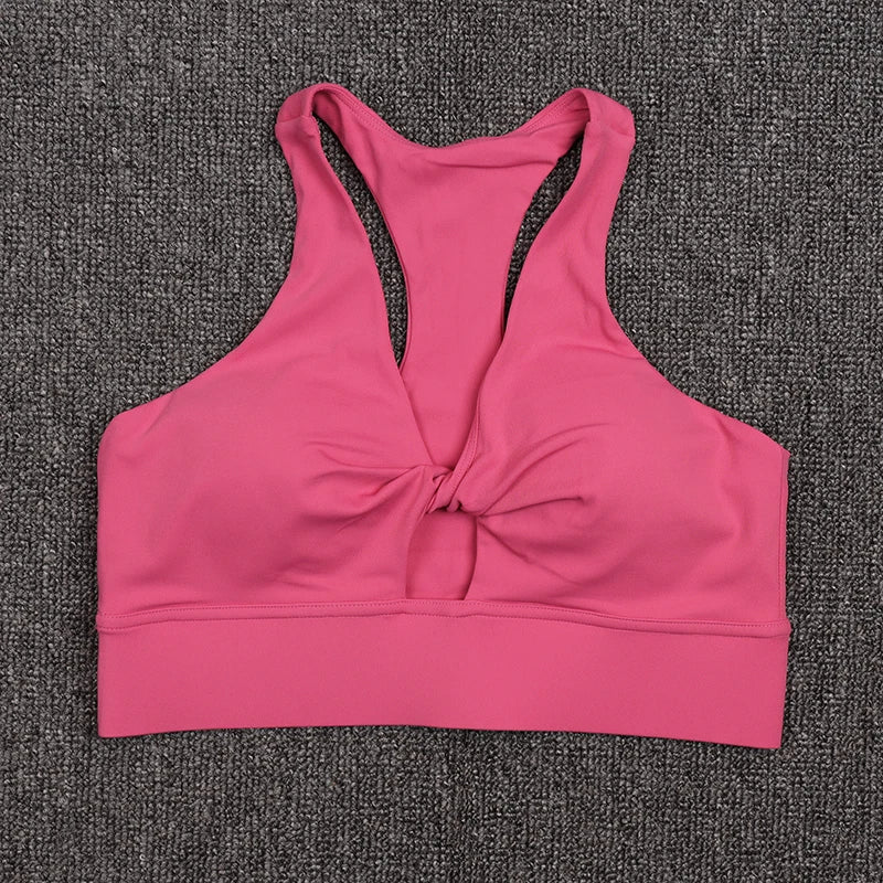 Halter Neck Yoga Crop Top Bra - Removable Chest Pad Elastic Breathable Sports Bra