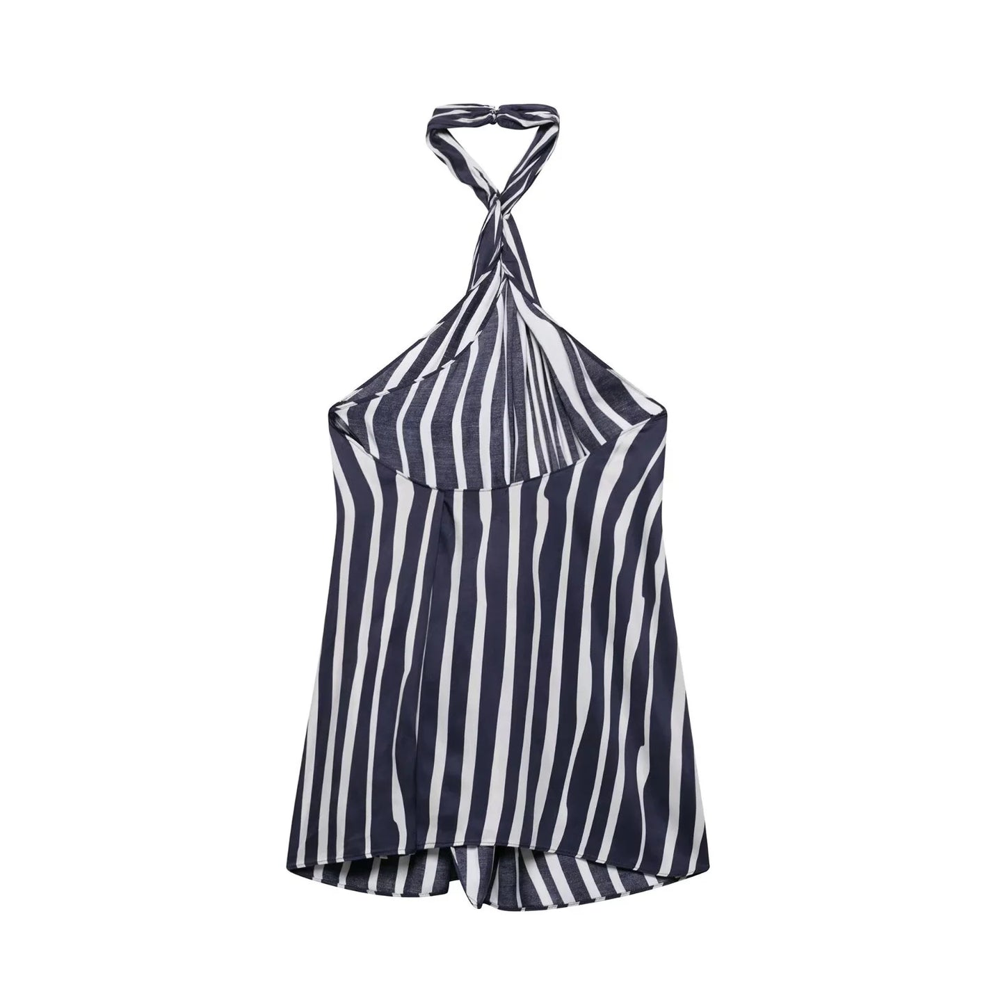 Women's Striped Collar Top & Mid Waist Loose Pants Set