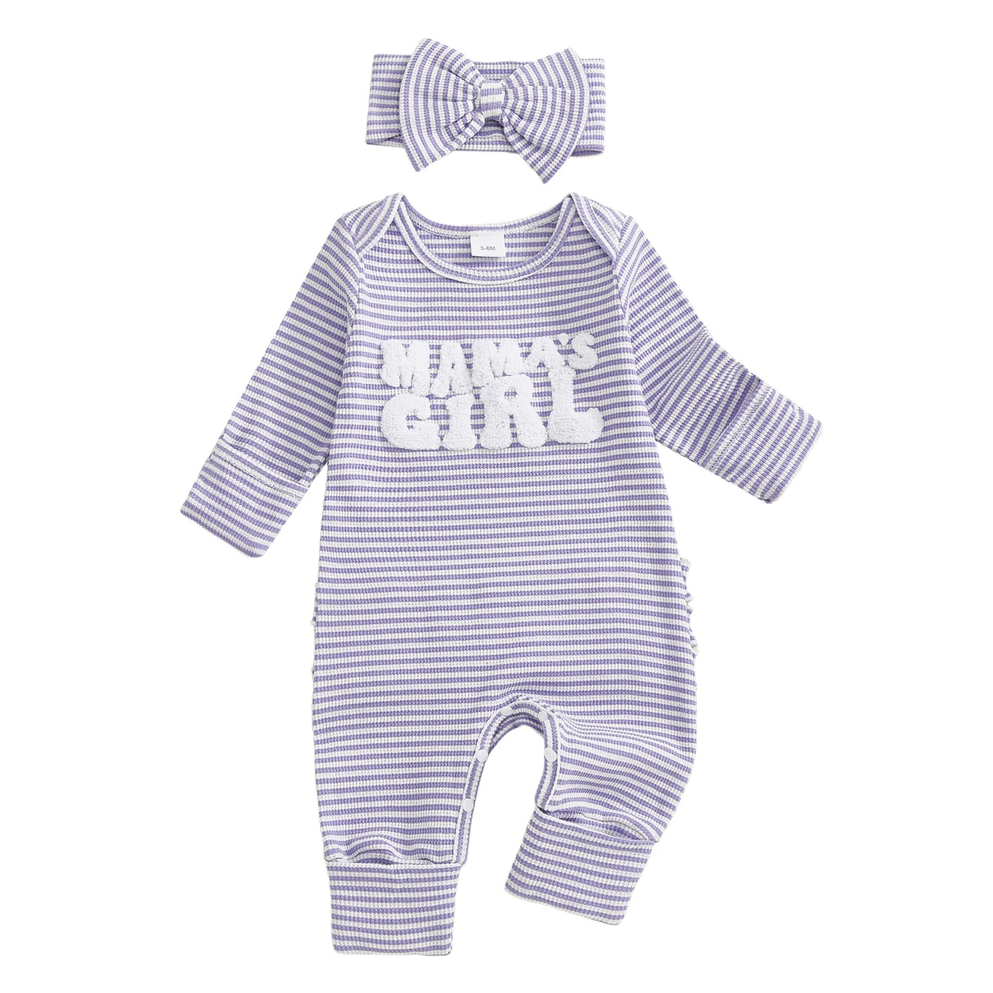 Baby 2-Piece Romper Outfit Set - Letter Embroidery Jumpsuit & Headband