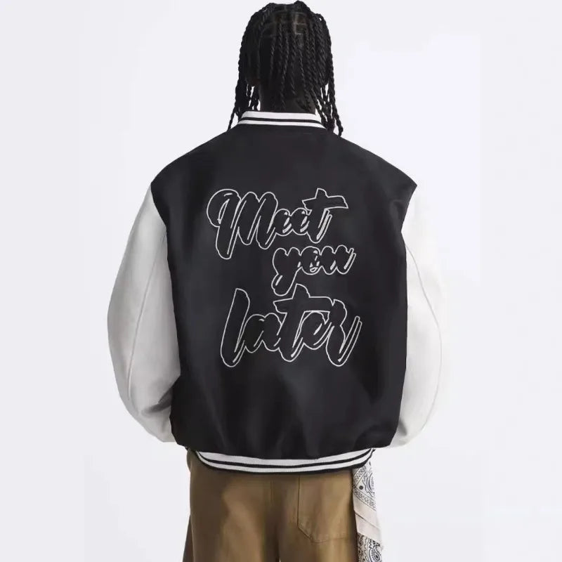 Men's Bomber Jacket - Embroidered Patchwork Baseball Style