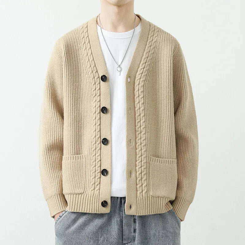 Men's Knit Cardigan Sweater - Slim Fit V-Neck Sweatercoat Outerwear