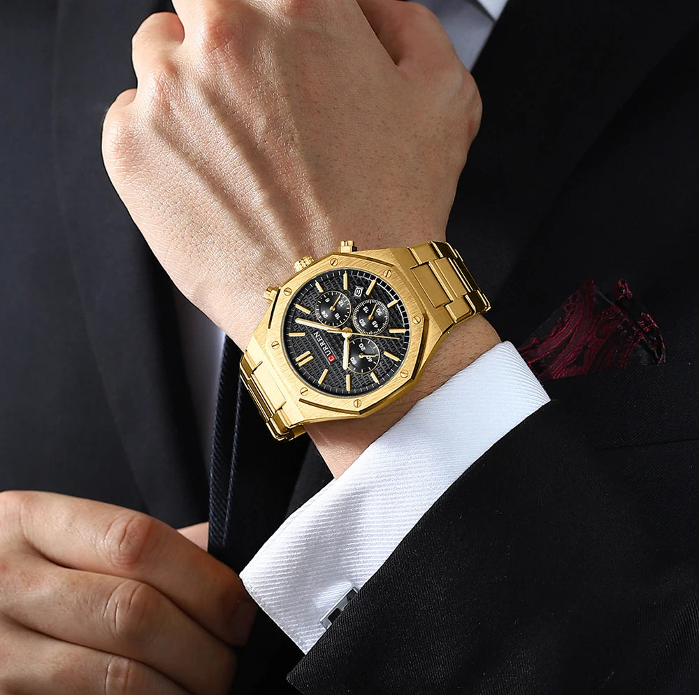 Luxury Gold Multifunction Quartz Watch - Luminous Sport Chronograph