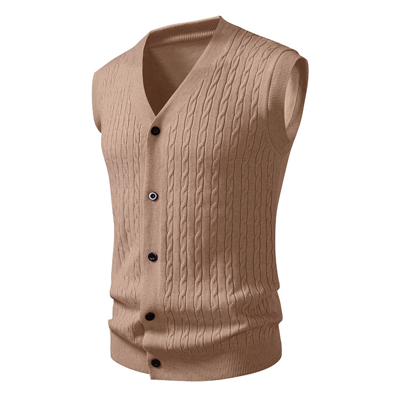 Men's V-Neck Knit Vest Cardigan - Slim Fit Single Breasted Sleeveless Waistcoat for Autumn