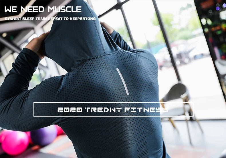 Men's Fitness Tracksuit Running Sport Hoodie Gym Hooded Outdoor Workout Athletic  Muscle Training Sweatshirt Top