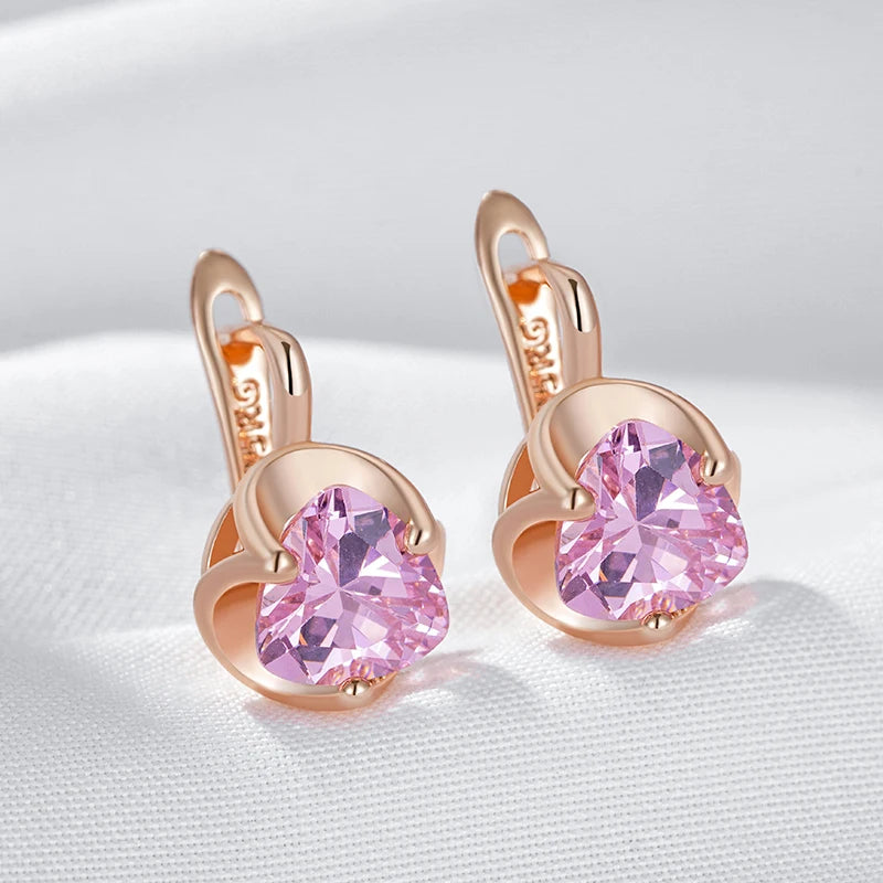 Women's 585 Rose Gold Kinel Pink Natural Zircon Earrings