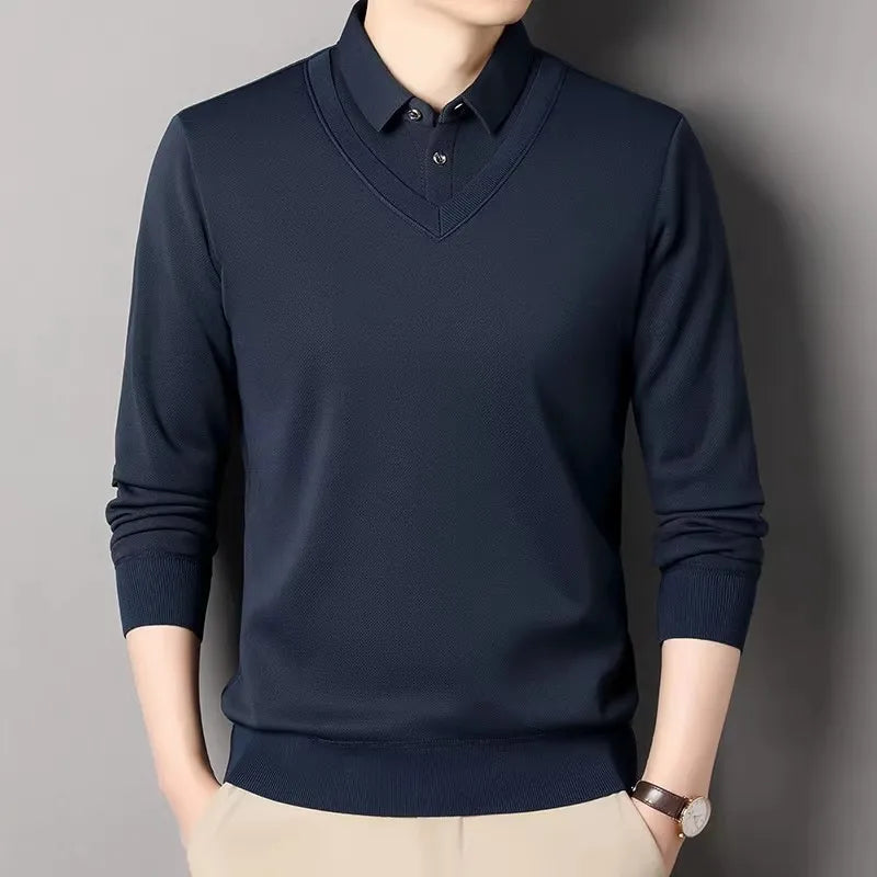 Men's Fleece Smart Casual Knitted  Long Sleeve T-shirt