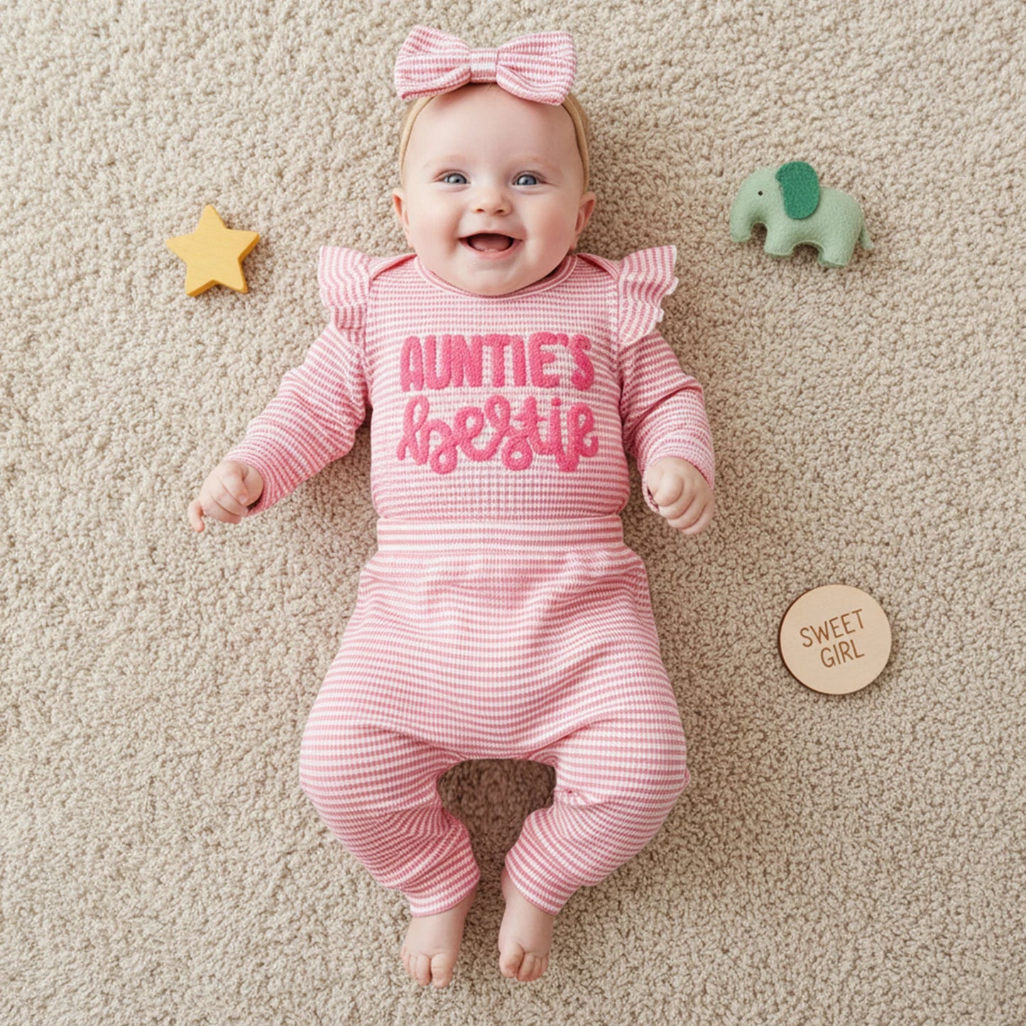 Newborn Baby Girls 3-Piece Outfit Set - Striped Romper, Pants & Headband (0-12M)