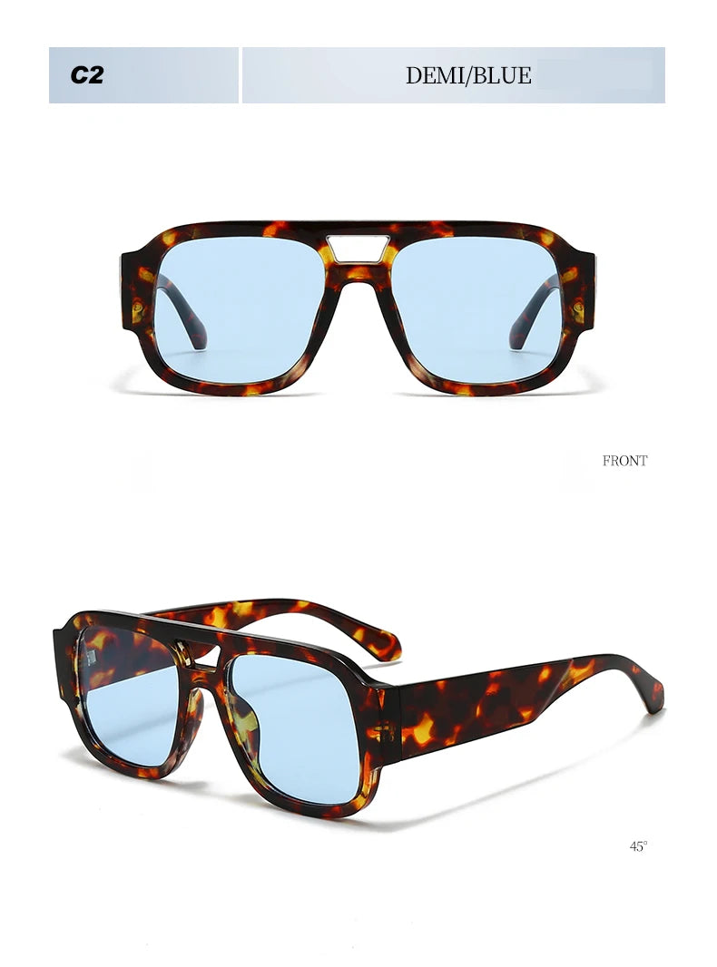 Unisex 1/4 Set Retro Large Frame Double Bridges Square Sunglasses