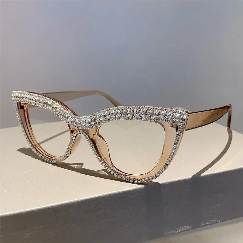 Women's 2 Pairs Per Set Cat Eye Glasses with Rhinestones Optical Frames Trendy Chic Casual Decor Eyeglasses