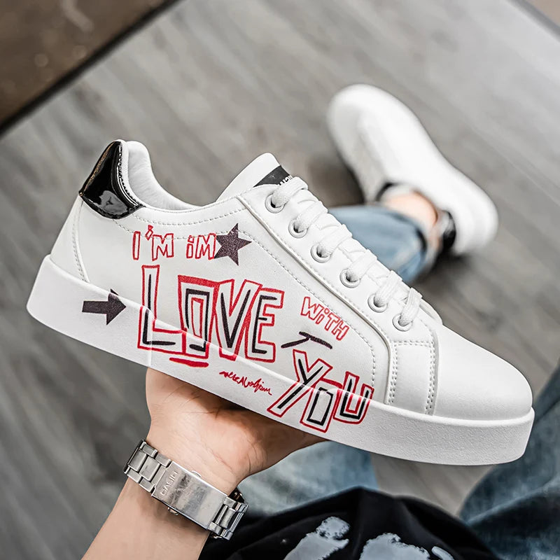 Men's Graffiti Design Platform Skateboard Sneakers - High Quality Sport Trainers