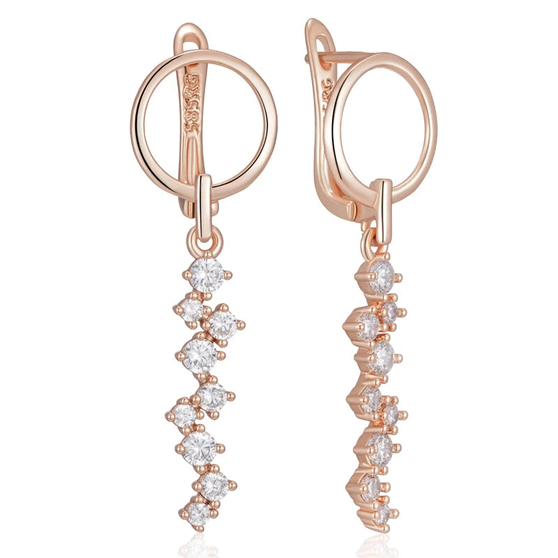 Rose Gold Natural Zircon Long Drop Earrings - Crystal Wedding Jewelry